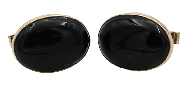 Pair of 14K Yellow Gold and Onyx Cufflinks