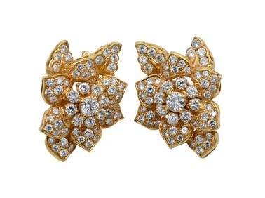 Pair of 14K Yellow Gold and Diamond Earrings