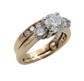 14K Yellow Gold Engagement Ring and Diamond Band Bonded Together