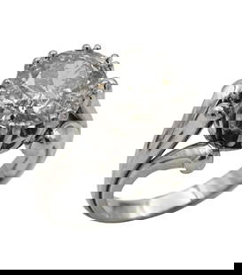 18K White Gold and Diamond Engagement Ring: 18K White Gold and Diamond Engagement Ring with center diamond 11.67 mm, many inclusions and crack approximately 5 to 5 1/2 carats, in a blood stone ring holder ring size 6 1/2 inches