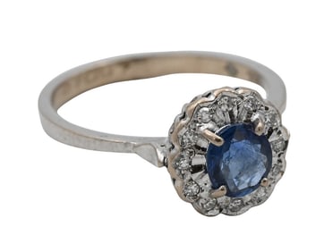 18K White Gold Dark Blue Stone and Diamond Ring