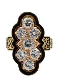 14K Yellow Gold Diamond and Enamel Ring