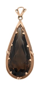 14K Rose Gold and Smoky Quartz Teardrop Form Pendant