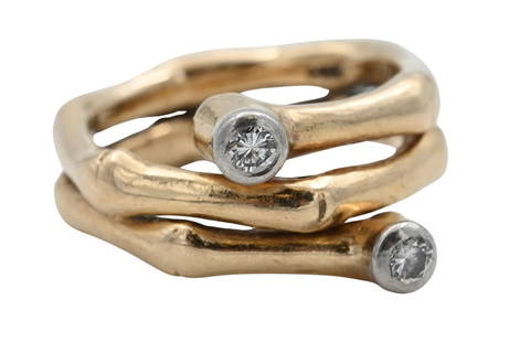 14K Yellow Gold and Diamond Tiffany and Company Bamboo Form Ring: 14K Yellow Gold and Diamond Tiffany and Company Bamboo Form Ring size 6, 8.4 grams