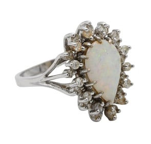14K White Gold Opal and Diamond Ring