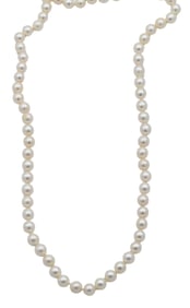 Strand of Pearls with 14K White Gold and Pink Stone Flower Form Clasp