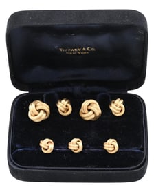 14K Yellow Gold Tiffany and Company Knot Stud Cufflinks Set