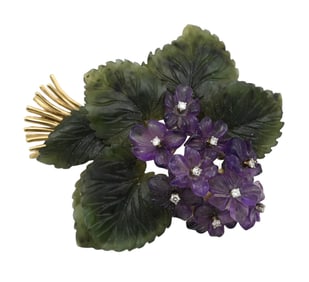 18K Gold and Stone Floral Brooch