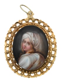 14K Yellow Gold Miniature Porcelain Portrait