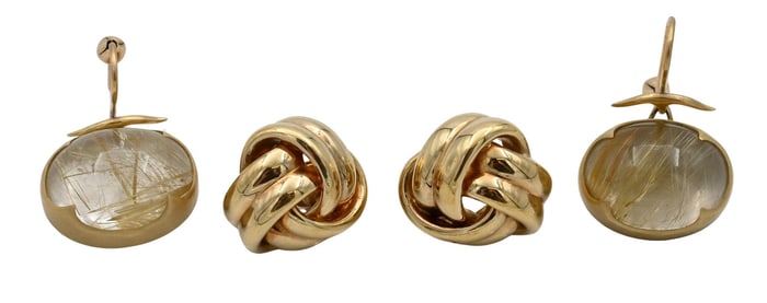 Two Pairs of 18K Yellow Gold Earrings