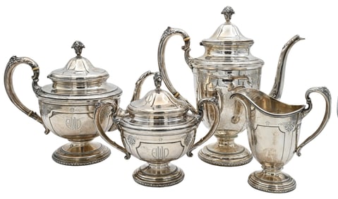Towle Four Piece Sterling Silver Tea and Coffee Set in Louis XIV Pattern