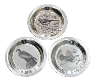 12 Audubon Society/ Franklin Mint Sterling Silver Etched Plates