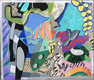 Zigi Ben-Haim (Israeli/American B. 1945): Zigi Ben-Haim (Israeli/American B. 1945) "Living Sharp", 2007 Acrylic paper collage on aluminum Signed and dated lower right Zigi Ben-Haim 2007 30" x 40" Provenance: Stefan Star Gallery, New York