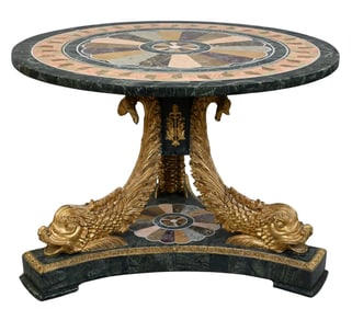 Italian Neoclassical Style Giltwood and Veneer Stone Center Table