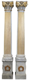 Pair of Monumental Carved Wood Fluted Columns