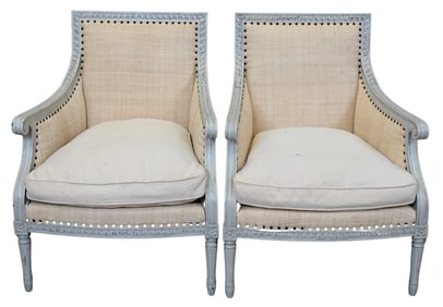 Pair of Louis XVI Style Oly Studio "Hanna" Raffia Bergeres