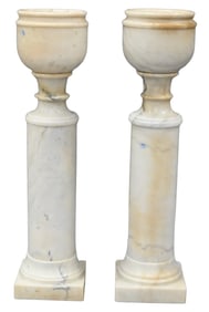 Pair of Marble Pedestal Jardinieres