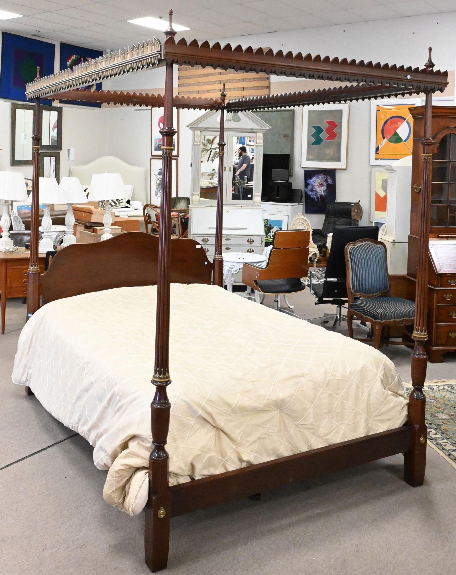 Custom Mahogany Queen Size Four Post Bed (1 of 8)