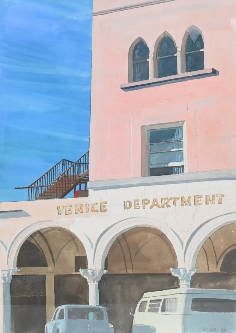 John Button (American 1929-1982): John Button (American 1929-1982) "Venice Department" 1976 California Beach Watercolor Signed and dated lower right "John Button 1976" 20" x 14"