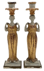 Pair of Neoclassical Giltwood Figural Candlesticks