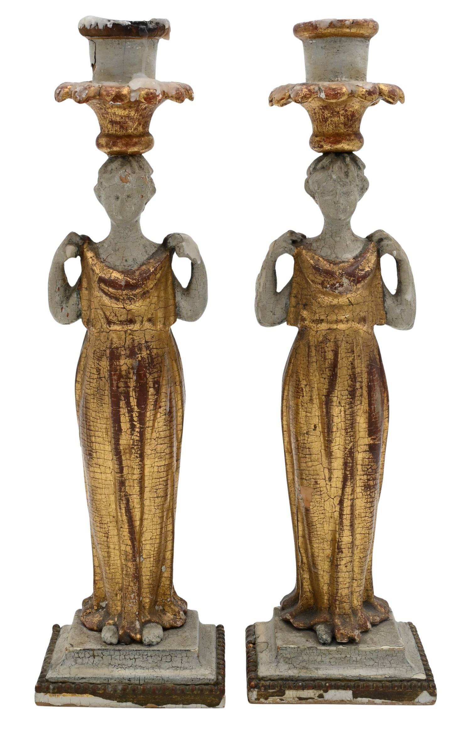 Pair of Neoclassical Giltwood Figural Candlesticks (1 of 7)