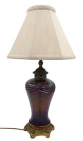 Iridescent Art Glass Vase Now Table Lamp in Manner of Durand