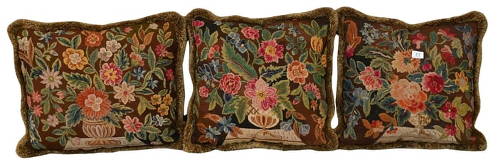 Set of Three French Needlepoint Pillows