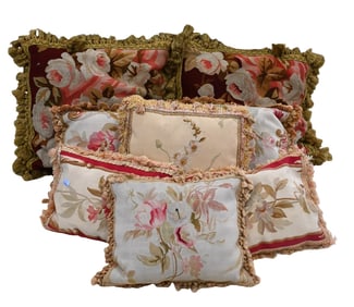 Eight Aubusson Covered Pillows