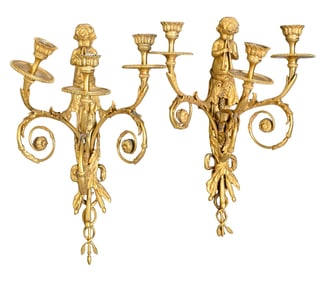 Pair of Louis XVI Style Gilt Bronze Wall Sconces