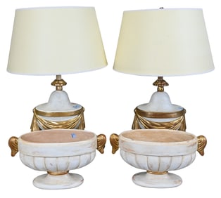 Two Pairs of Carved and Gilt Urns