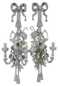 Pair of Carved Louis XVI Style Love Bird Wall Sconces