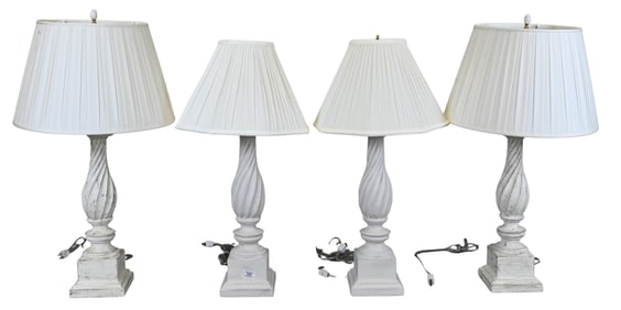 Two Pairs of Custom Spiral Carved Table Lamps