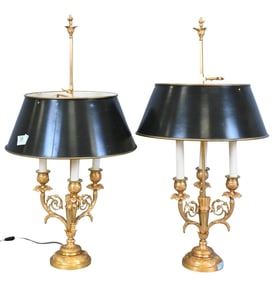Pair of French Gilt Bronze Bouillotte Table Lamps