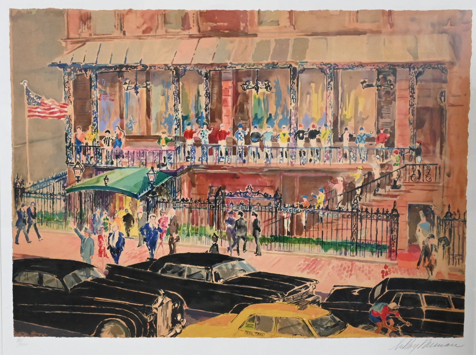 LeRoy Neiman (American 1921-2012): LeRoy Neiman (American 1921-2012) "21 Club Facade", 1990 Serigraph, edition 98/500 Signed lower right in pencil "LeRoy Neiman" 29" x 38" Provenance: Property from the Estate of E.T. Krolikowski, III o