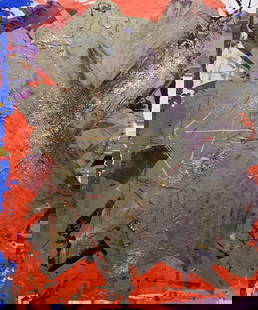 Sheila Elias (American Born 1945): Sheila Elias (American Born 1945) "Purple Shadow " Pompidou Series 1980 Acrylic mixed media on canvas Signed and dated verso sheila Elias December '80 72" x 60"