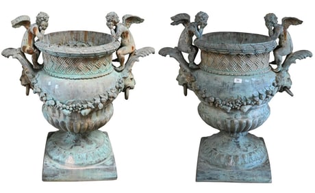 Pair of Large Bronze Urns