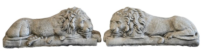 Pair of Cast Concrete Recumbent Lions