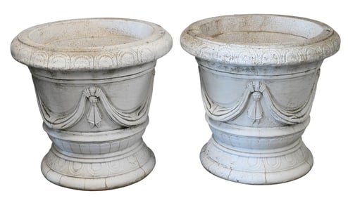 Pair of Cast Cement Urns