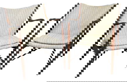 Pair of NV-45 Lounge Chairs Attributed to Finn Juhl (Danish 1912-1989) for Niels Vodder (1 of 8)