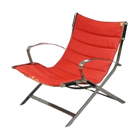 Italian Style Mid-Century Modern Red Leather and Chrome Sling Chair