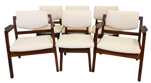 Set of Six Jens Risom Walnut Dining Chairs