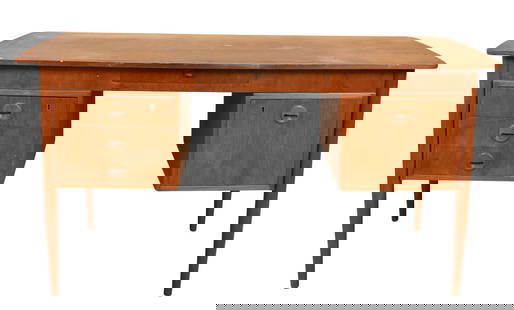 Danish Teak Desk and Chair: Danish Teak Desk and Chair having five drawers height 30 inches, top 25 1/2" x 55 1/2"