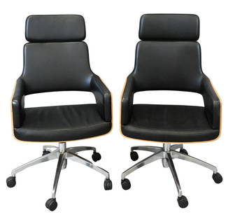 Pair of Eames Style Leather Office Chairs: Pair of Eames Style Leather Office Chairs height 41 1/2 inches, width 22 1/2 inches