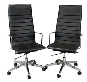 Pair of Eames Style Leather and Chrome Office Chairs