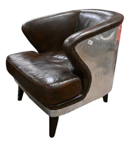 Industrial Metal and Leather Aviator Armchair