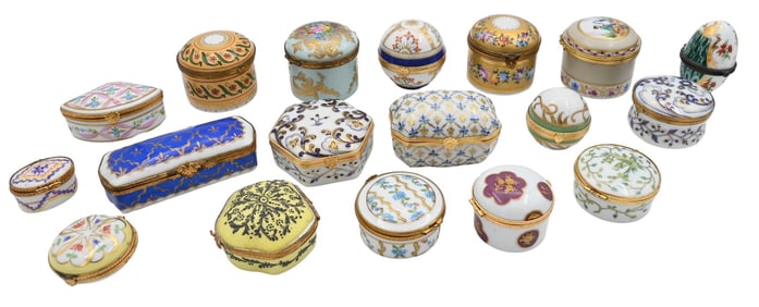 Eighteen Le Tallec and Tiffany and Company Porcelain Hinged Boxes