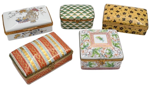Five Piece Le Tallec and Tiffany and Company Porcelain Boxes