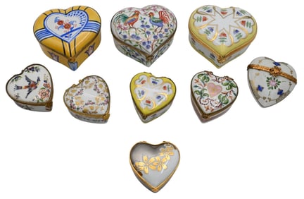Nine Mostly Le Tallec for Tiffany and Company Porcelain Heart Trinket Boxes
