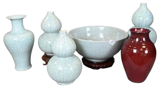 Six Piece Contemporary Crackle Glazed Ceramic Group