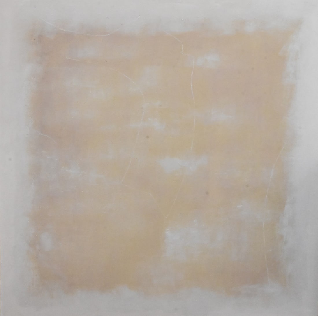 Large Decorative Modern Abstract: Large Decorative Modern Abstract "June" Beige and white textured oil on canvas Inscribed on verso "June" 55 x 55